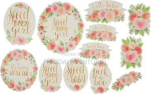 Floral Sweet Baby Girl Table Wall Cutout Decoration 7-In, 12-Pk