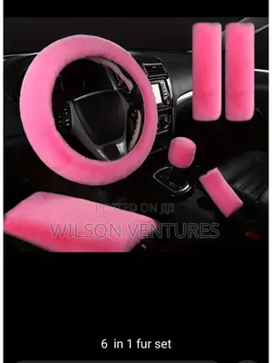 Pink Color Fur Steering Arm Rest Gear Knob Hand Brake Cover