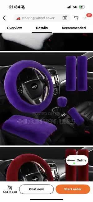 6 In 1 Purple Fur Steering Wheel Cover