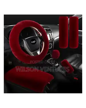 6 In 1 Red Color Fur Design Steering Wheel Cover