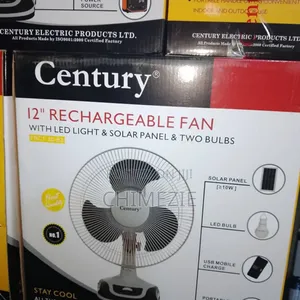 12" Rechargeable Fan With Panel and 2-Bulbs