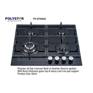 Polystar 4 Burner Gas Hob With Glass Cooktop and Auto Ignition