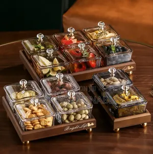 Luxury Snack Fruit Dessert Glass and Wooden Tray Set
