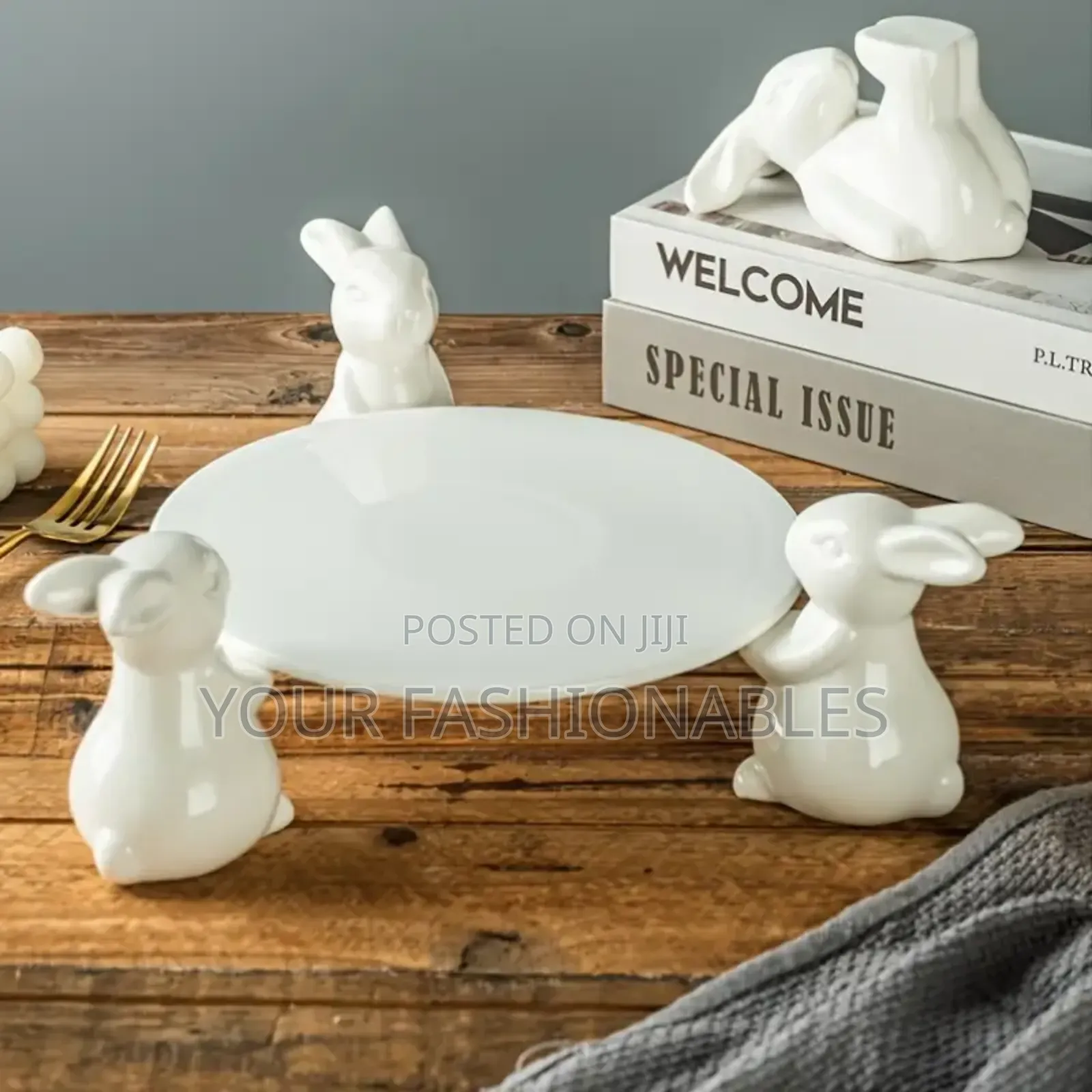 Fanciful Rabbit Ceramic Serving Tray