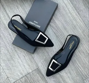 Original Saint Laurent Black Flat Leather Shoes