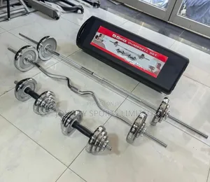 Set of Chrome Dumbbell and Barbell