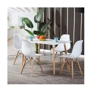 Modern Restaurant Dining Table + 4 Plastic Chairs