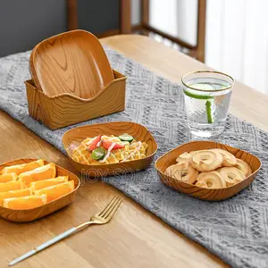 Wood-Grain Serving Tray Matching Bowls Set