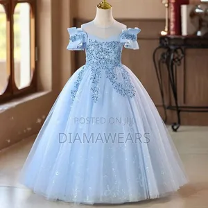 Sky Blue Princess Cold Shoulder Hand Ceremonial Full Ball Gown