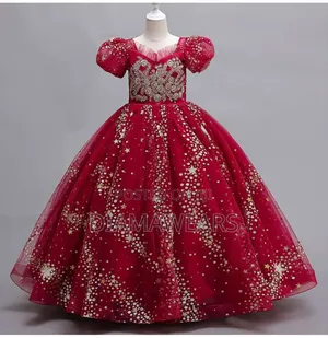 Red Multicolour Princess Ceremonial Full Ball Gowm