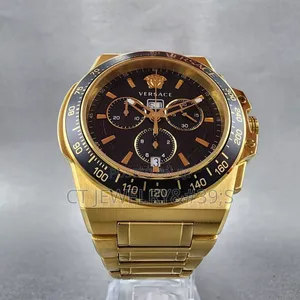 Versace Greca Extreme Chronograph Watch Men 42mm Black Dial Gold Tone