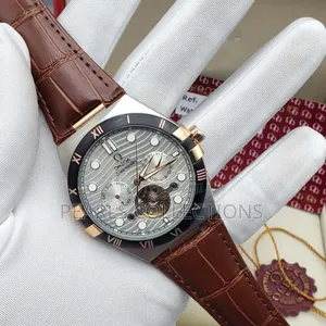 Luxury Brand Omega Brown Leather Watch (White Face Dial)