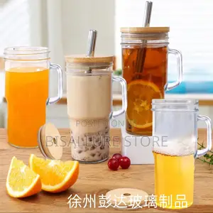 Bamboo Glass Cup With Straw