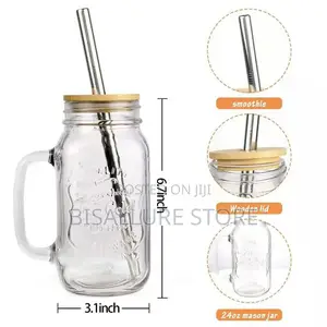 Glass Cup With Straw And Handle