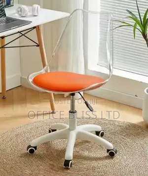 Home Studio Acrylic Transparent Office Chair ( Orange Seat)