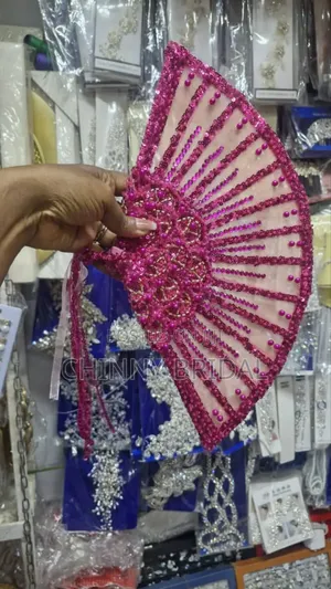 Beaded Pink Hand Fan