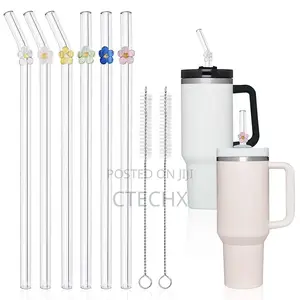 Replacement Glass Straws With Flowers For Stanley 40 /30 Oz Cup 6 Pack