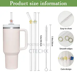 Replacement Glass Straws With Flowers For Stanley 40 /30 Oz Cup 6 Pack