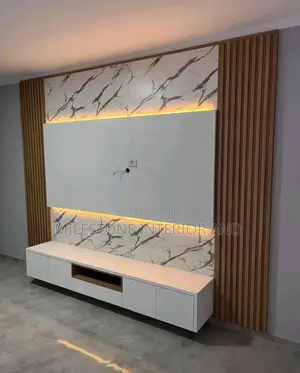 Luxury Tv Console Complimented With Led Light ,Flutter Panels