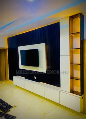 Creative Moferm Tv Panel With Stylish Shelves and Console With Led