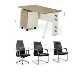 Executive Table Black Office Swivel Chair 2 Visitor Chairs Set