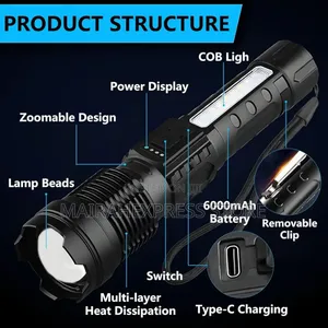 Rechargeable 5 Modes Led Flashlight With Cob Side Light