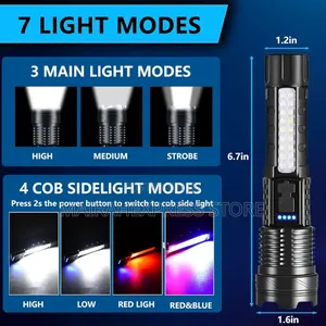 Rechargeable 5 Modes Led Flashlight With Cob Side Light