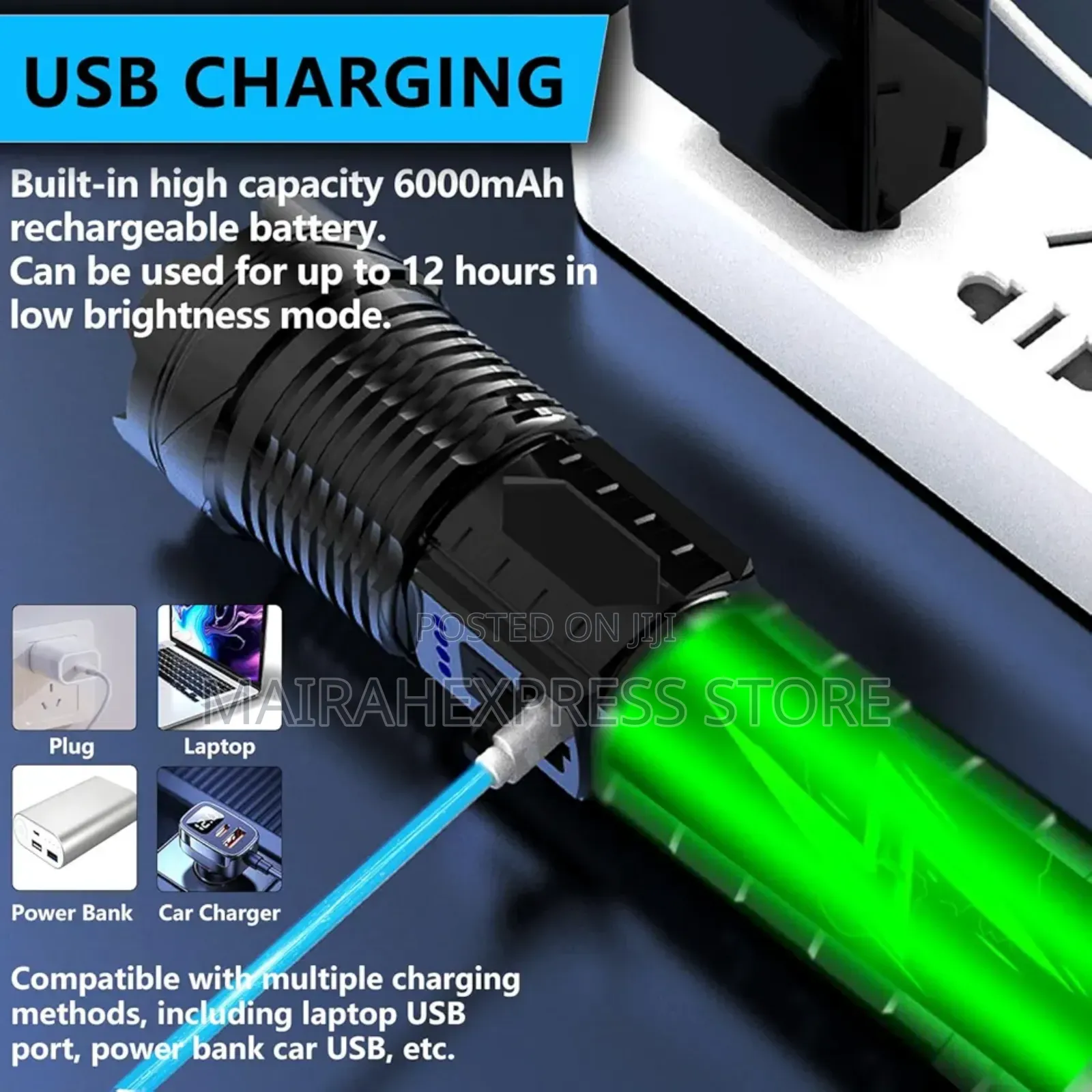 Rechargeable 5 Modes Led Flashlight With Cob Side Light