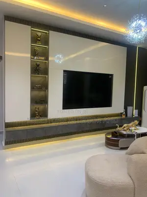 Unique-Styled Console With Sleek Aesthetics, Suspended Shelves Lights