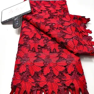 Less Than Flower Net Lace Fabric With Bead Sequin Stones Cord Aso Ebi