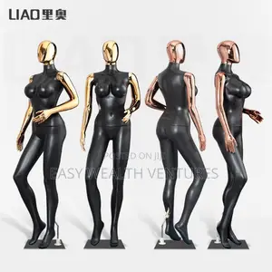 Fashion Matte Black Golden Chrome Female Mannequin Plus Size