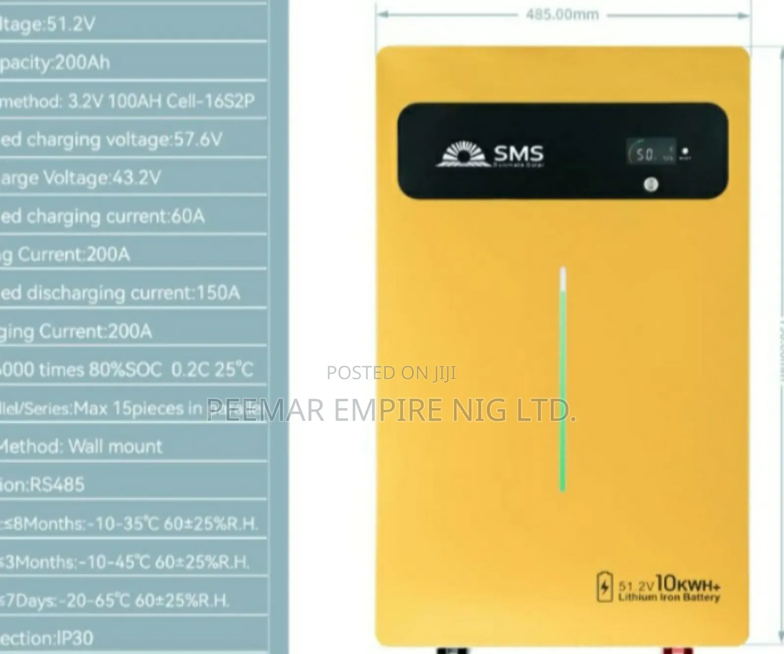 Original Solid Imported 10kwh SMS Lithium Battery One Year Warranty