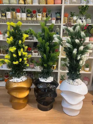 Standing Fiber Pot With Artificial Plant