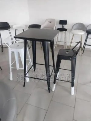 Modern Set Of Metal Bar Table And Chairs