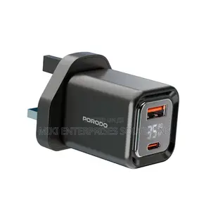 Porodo Pd35w Gan Display 
Screen Usb+C Fast Charger Uk Plug - Black