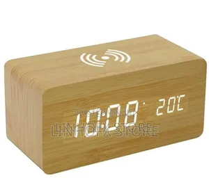 Wooden Digital Alarm Clock With Wireless Charging