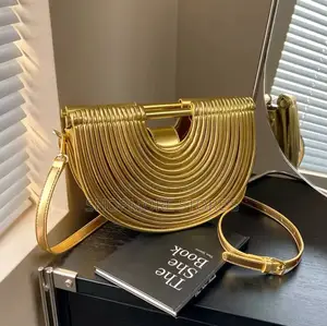 Luxury Designer Woven Semicircle Clutch Purse.