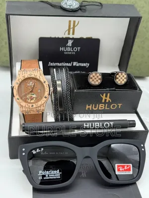Hublot Leather Men's Set Consists of Watch, Bracelet, Cufflink, Pen,