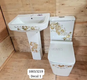 England White and Gold Big Set Wc With Wash Hand Basin