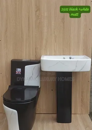 Matt Black and White Complete Set Wc With Wash Hand Basin