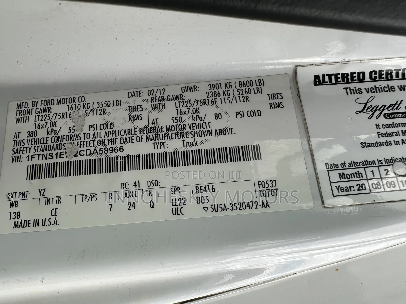 Ford E250 2012 White