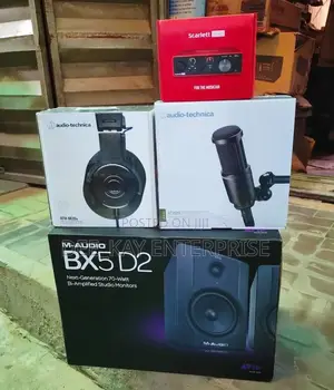 Complete Studio Bundle Set -Studio Monitor,Headphone,Soundcard, Mic
