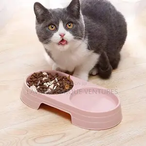 Double Round Plastic Cat Food Bowl – Easy to Clean Dog Bowl