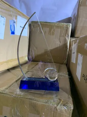 Half Moon Glass Plaque With Blue Base