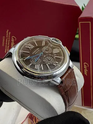 Cartier Roman Figure Dial Leather Chronograph Wristwatch