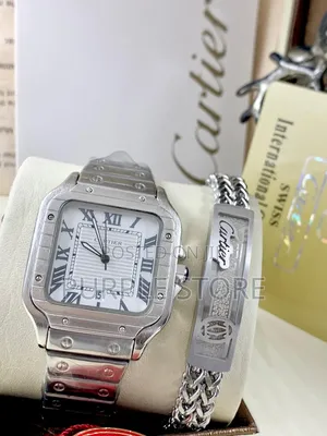 Cartier Santos Silver Watch and Bracelet Set