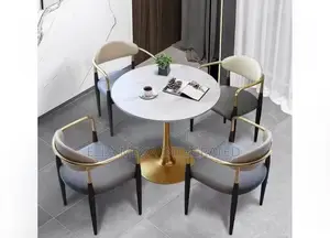 Marble Top Dining Set With 4 Leather Seaters