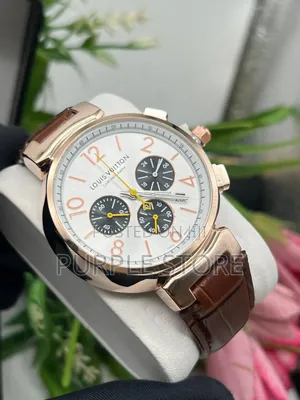 Louis Vuitton Chronograph Watch Brown Leather for Guys
