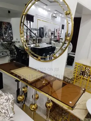 Elegant Gold Console Table With Mirror – Set for Living Room/ Hall Way