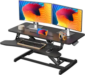 Monitor and Laptop Workstation With Wide Keyboard Tray